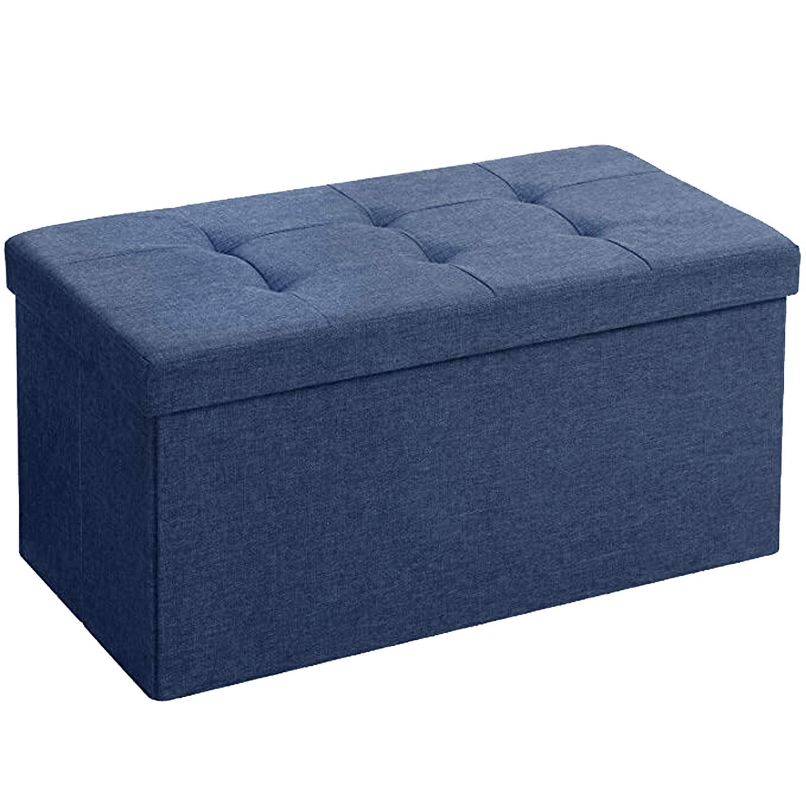 BRIAN & DANY Folding Linen Storage Boxes Footstool Ottoman, Foot Rest Stool, Foldable Seat Bench Footrest - Navy Blue, 76 x 38 x 38 cm