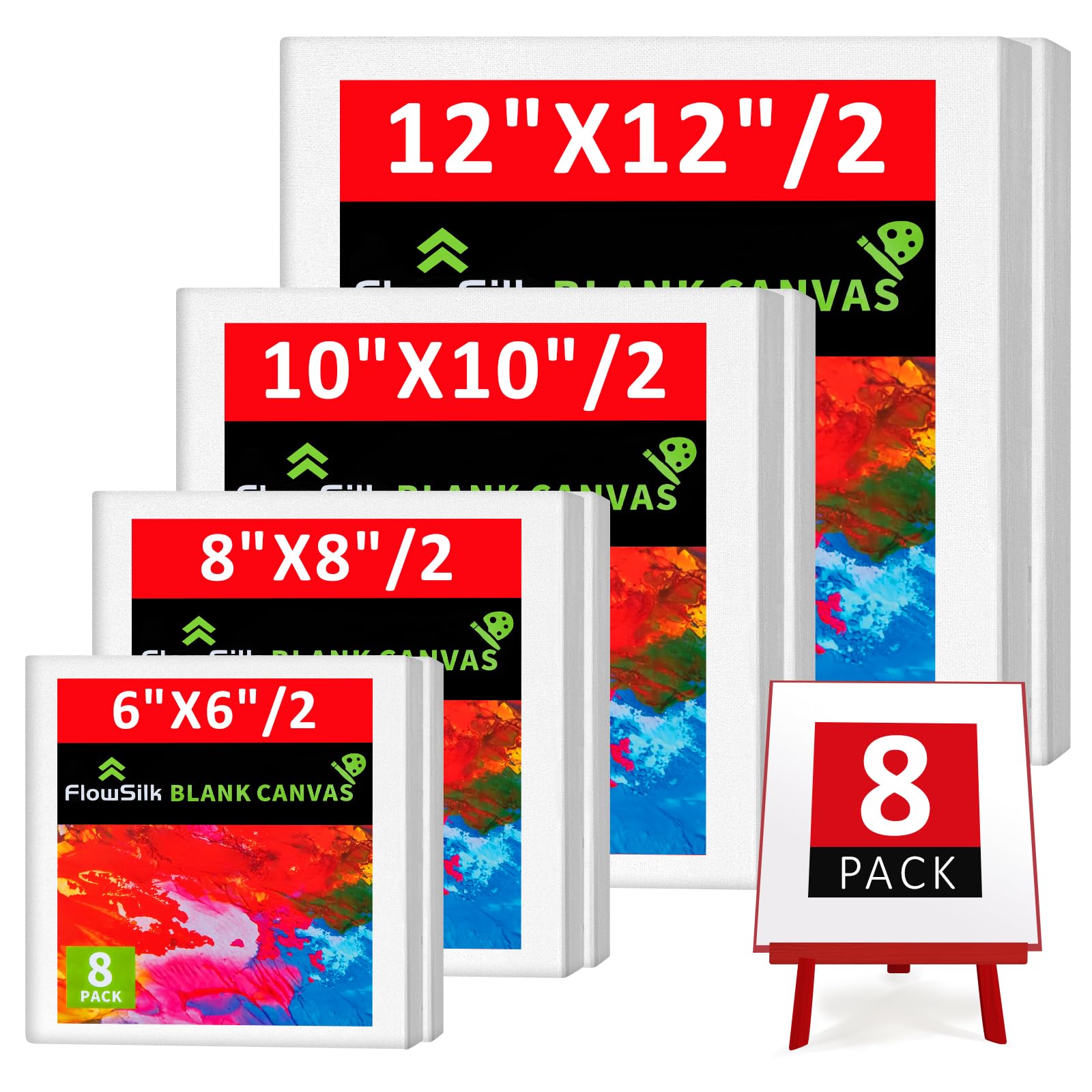 Blank Canvas Boards for Painting, Set of 8 Art Square Canvas Frame Panels, Board Stretcher Academy Acrylic Oil Water Painting, Stretched Wooden