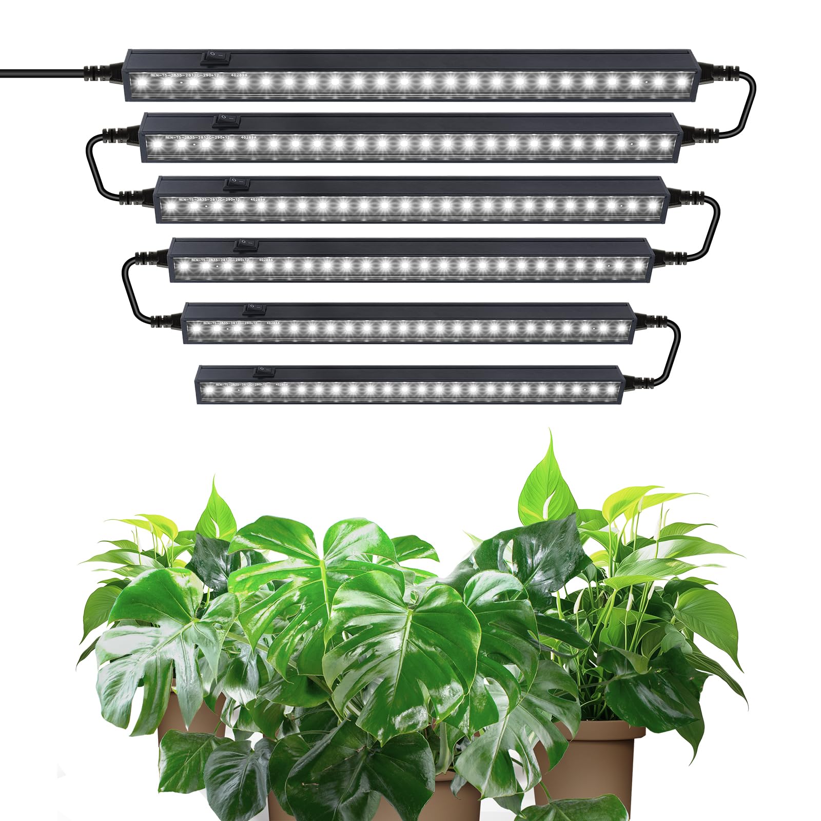 Barrina T5 1FT Grow Lights for Indoor Plants, 5000K White Full Spectrum Growth Lamps, 30W(6 x 5W), Magnetic Black Cover LED Grow Light Strip with