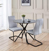 Hallowood Furniture Cullumpton Round Small Table and Chairs, Black Wood Effect Dining Table and Chairs Set 2 in High Back Light Grey Fabric and Black