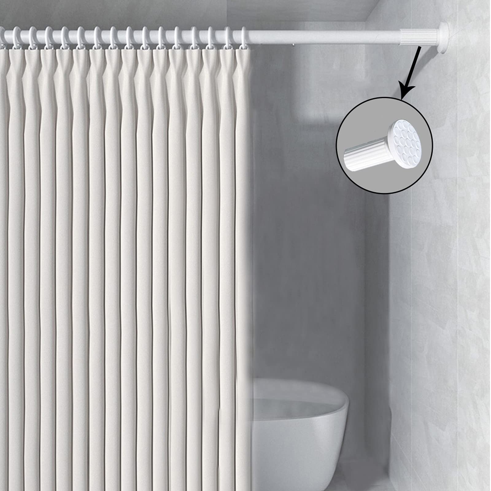 128cm-177cm Long Tension Curtain Rod, No Drilling Extendable Stainless Steel Curtain Pole for Windows and Bathroom,Telescopic Shower Curtain Rod, Room
