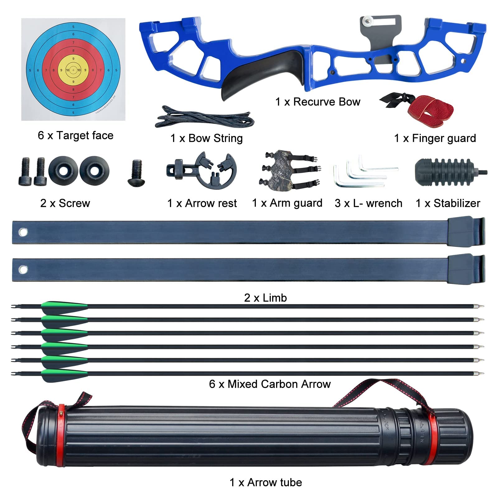 D&Q Archery Set Adult Takedown Recurve Bow Hunting Bow Target Practice Competition Survival Longbow Right Hand 50" 30lbs, 40lbs with 6pcs Mixed Carbon