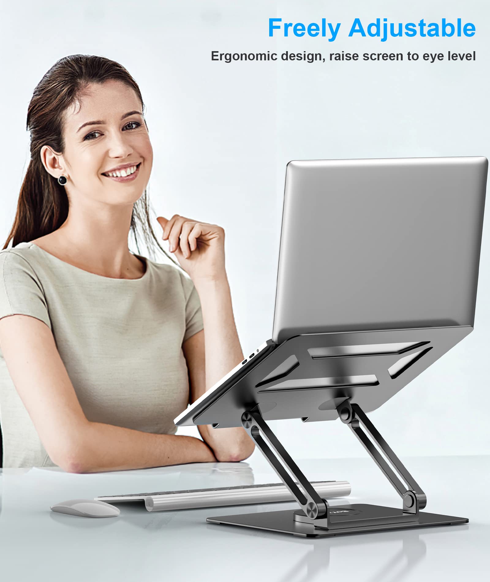 BoYata Laptop Stand for Desk, Adjustable Computer Stand with 360 Rotating Base, Ergonomic Foldable Laptop Riser Holder Compatible with All MacBook