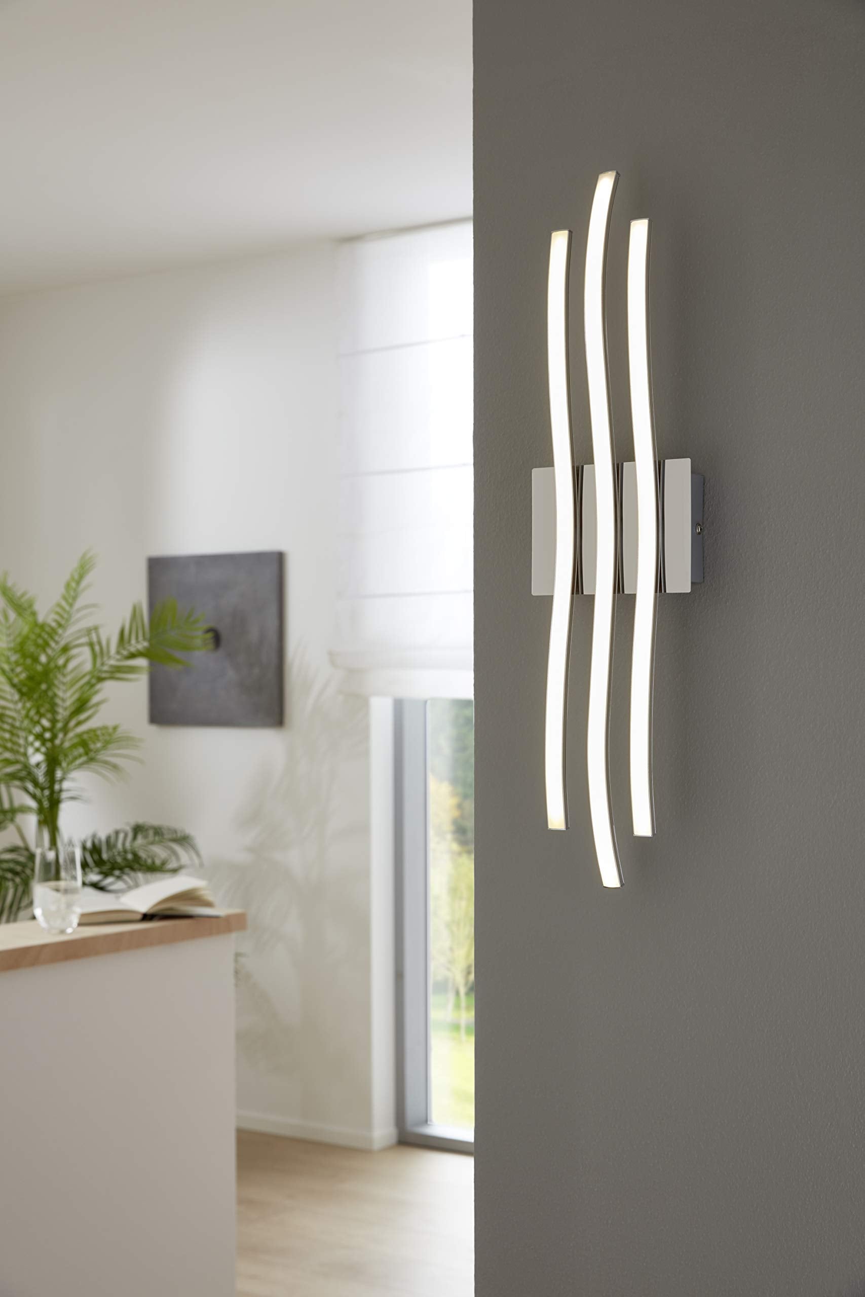 Eglo LED Ceiling Light Fitting Roncade, 3 lamp Kitchen and Living Room Lighting, Chrome-Coloured Aluminium, Steel and Plastic, Warm White