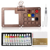 Tobios Mini Watercolour Kit Wooden Palette with 12 Miniature Water-colour Paints,Mini Watercolour Paint Set Travel Paint Set for Watercolour, Oil