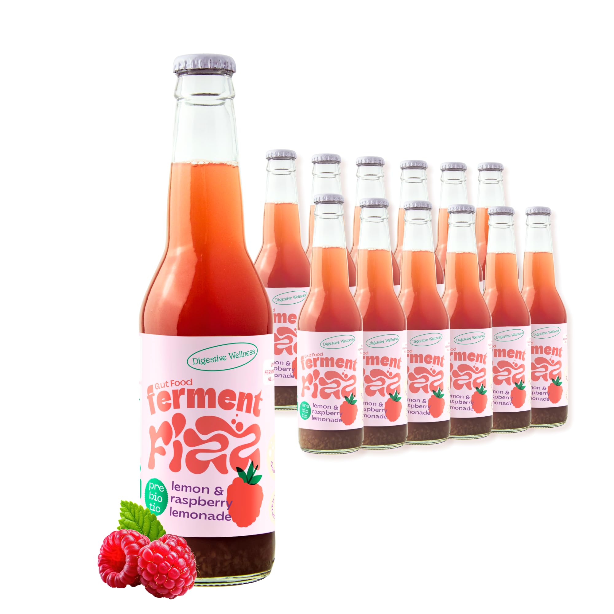 Ferment Fizz Lemon & Raspberry Lemonade - Kombucha Alternative - 4.5g Prebiotic Fibre - Functional Drink - Gut Health Support - Lacto-Fermented