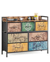 Mondeer Chest of Drawers, 7 Fabric Drawers Dresser Cabinet with Retro Floral Prints and Vintage Handle, for Bedroom Living Room Entryway, Rustic Brown