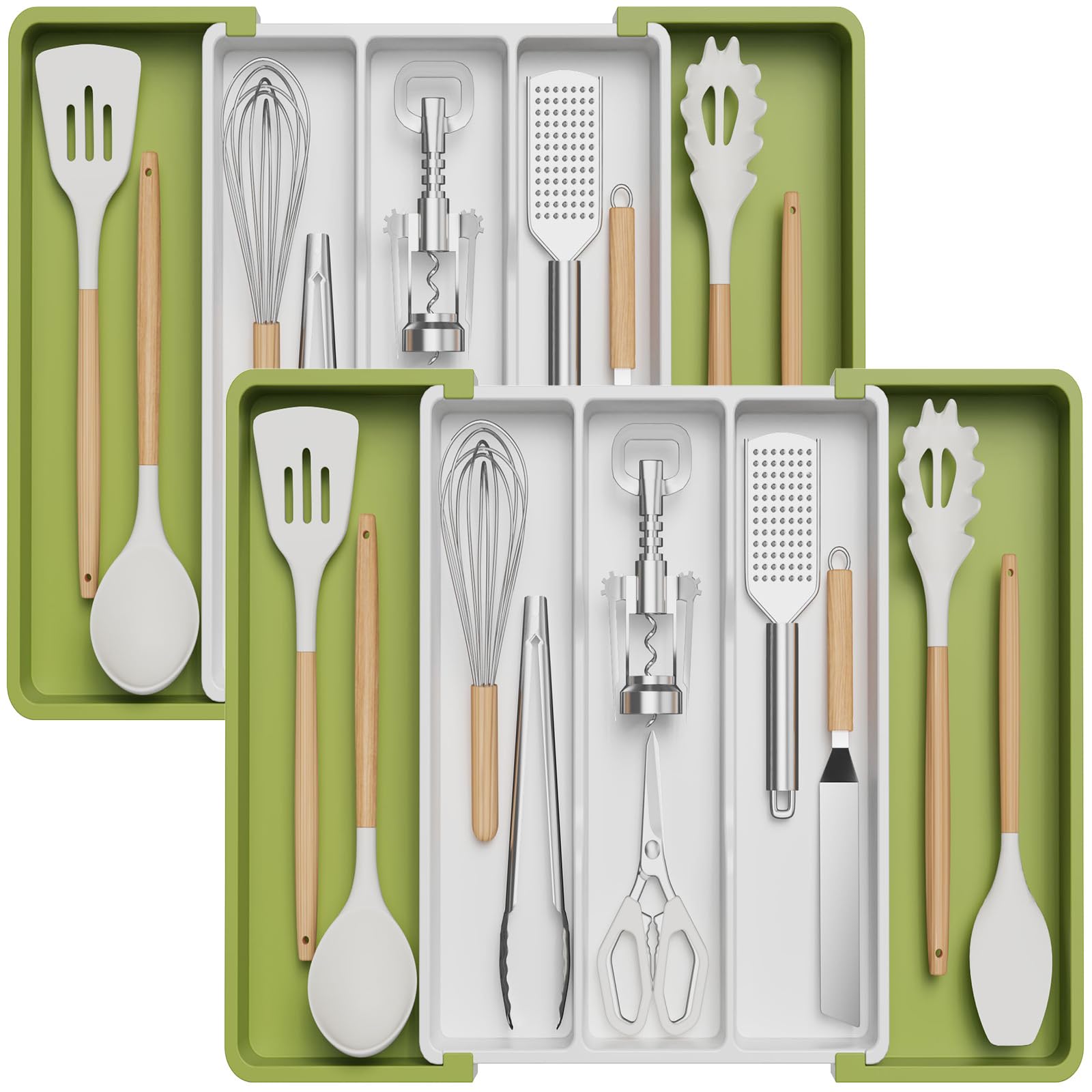 Lifewit Utensil Drawer Organiser, Expandable Large Cutlery Tray for Kitchen, Adjustable Silverware Flatware Holder, Plastic Kitchen Spatula Tools and