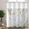 Ttincceer No Hooks Shower Curtain with Snap in Fabric Liner White Gold Marble Hook-less Shower Curtain Waterproof Double Layer Modern Bathroom Curtain