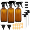 Amber Glass Spray Bottles 500ml, 3Pcs Glass Spray Bottles for Cleaning with Adjustable Nozzles, Labels & Accessories, Plants, Essential Oils