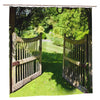 Newhomestyle Open Garden Wooden Fence Shower Curtain, Lawn Walkway Landscape Waterproof Polyester Fabric Bath Shower Curtain, Summer Bath Room Bathtub