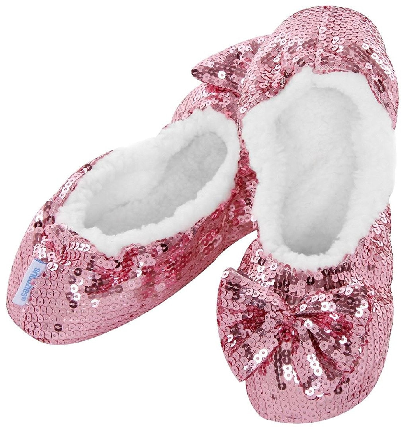 Snoozies Ballerina Bling Kids Childrens Fluffy Slippers (Medium | 1-2, Pink)