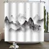 Kzzfqxb 105x160cm Foggy Shower Curtains with Hooks, White Mist Black Mountains Birds Trees Landscape Ink Painting Occluded Waterproof for Bath,