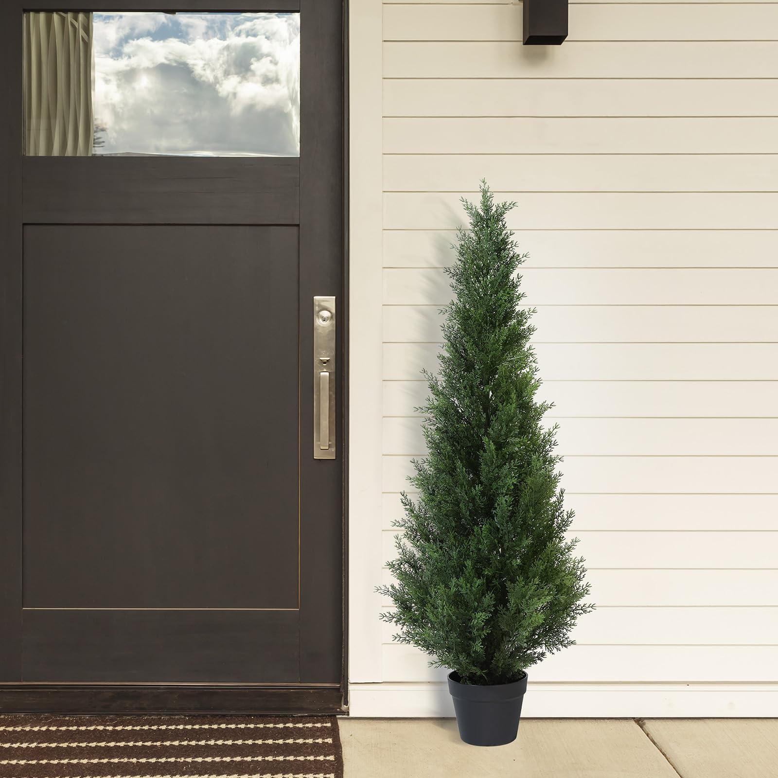 CROSOFMI Artificial Plants Outdoor 125 cm Fake Cedar Tree Large Faux Plants With Plastics Pots for Garden Front Porch Decoration (2 Pack)