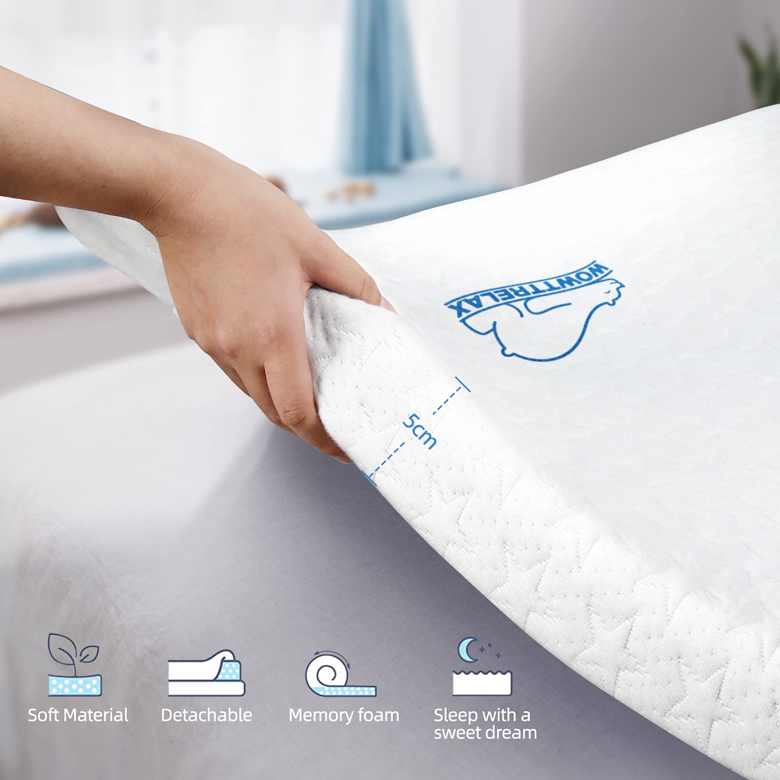 WOWTTRELAX Dual-Layer 2 Inch Memory Foam Mattress Topper Double Bed, Orthopedic Bed Topper with Breathable Washable Cover, Cooling soft for Back Pain