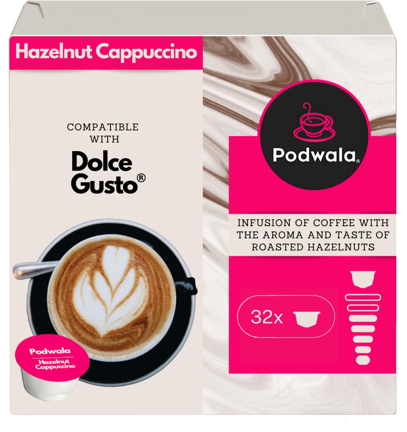 Podwala Dolce Gusto Compatible Hazelnut Cappuccino Pods - total of 32 Hazelnut Cappuccino Pods (32 Pods, 32 Servings)