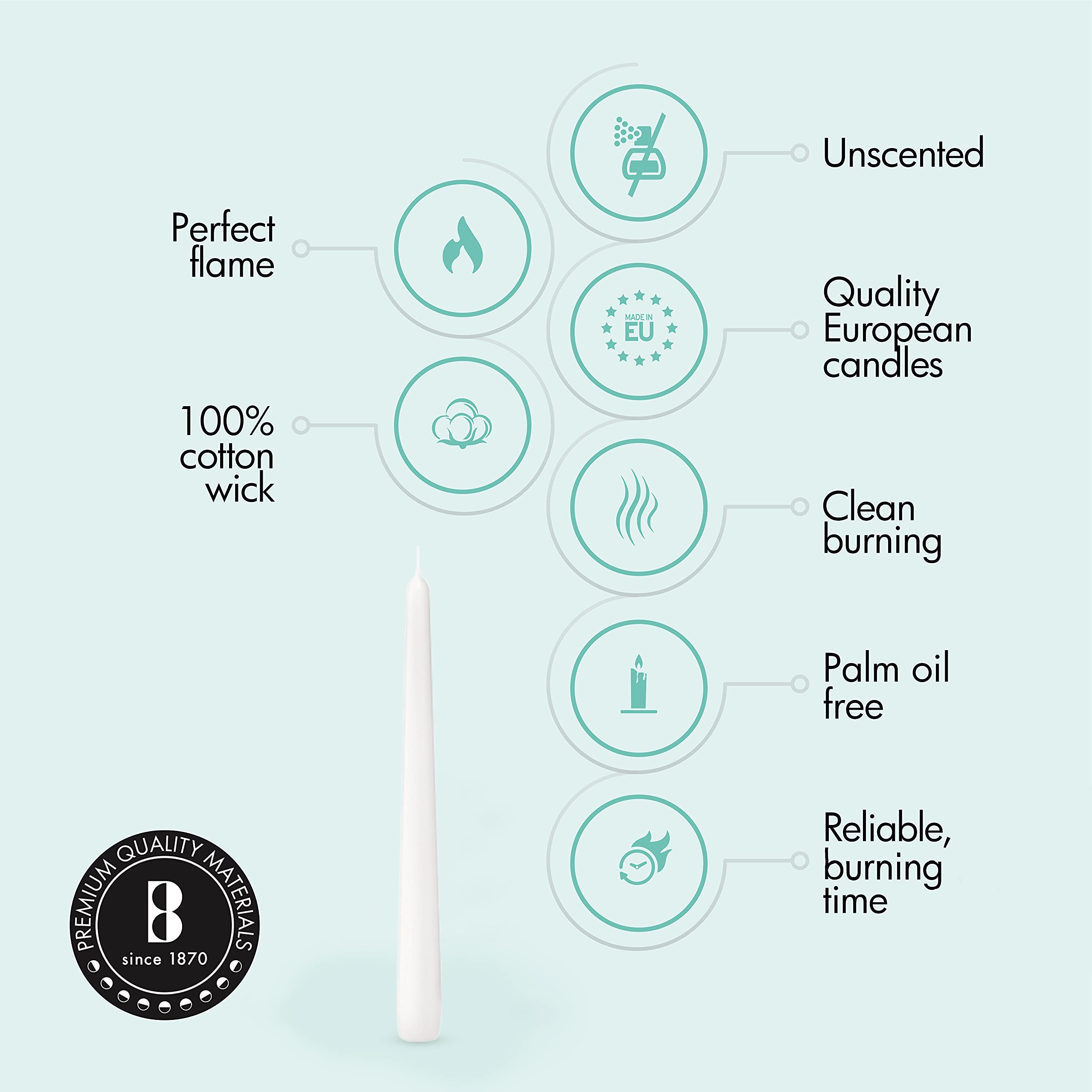 Bolsius Tapered Dinner Candles (Pack of 100), White, Length: 25.4 cm/10 inch, Wax Candles, Tabletop Restaurant Candles, Romantic Dining, P960