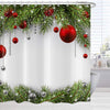 GCIREC Christmas Shower Curtain, Pine Leaves Ball Classic Design Christmas Party Backdrop Bathroom Curtain Home Xmas Decor Waterproof Fabric Machine