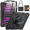 SEYMAC Case for iPad Pro 12.9 6th/5th/4th/3rd Generation, Shockproof Case with Screen Protector [Rotating Hand Strap & Stand] Shoulder Strap Pen