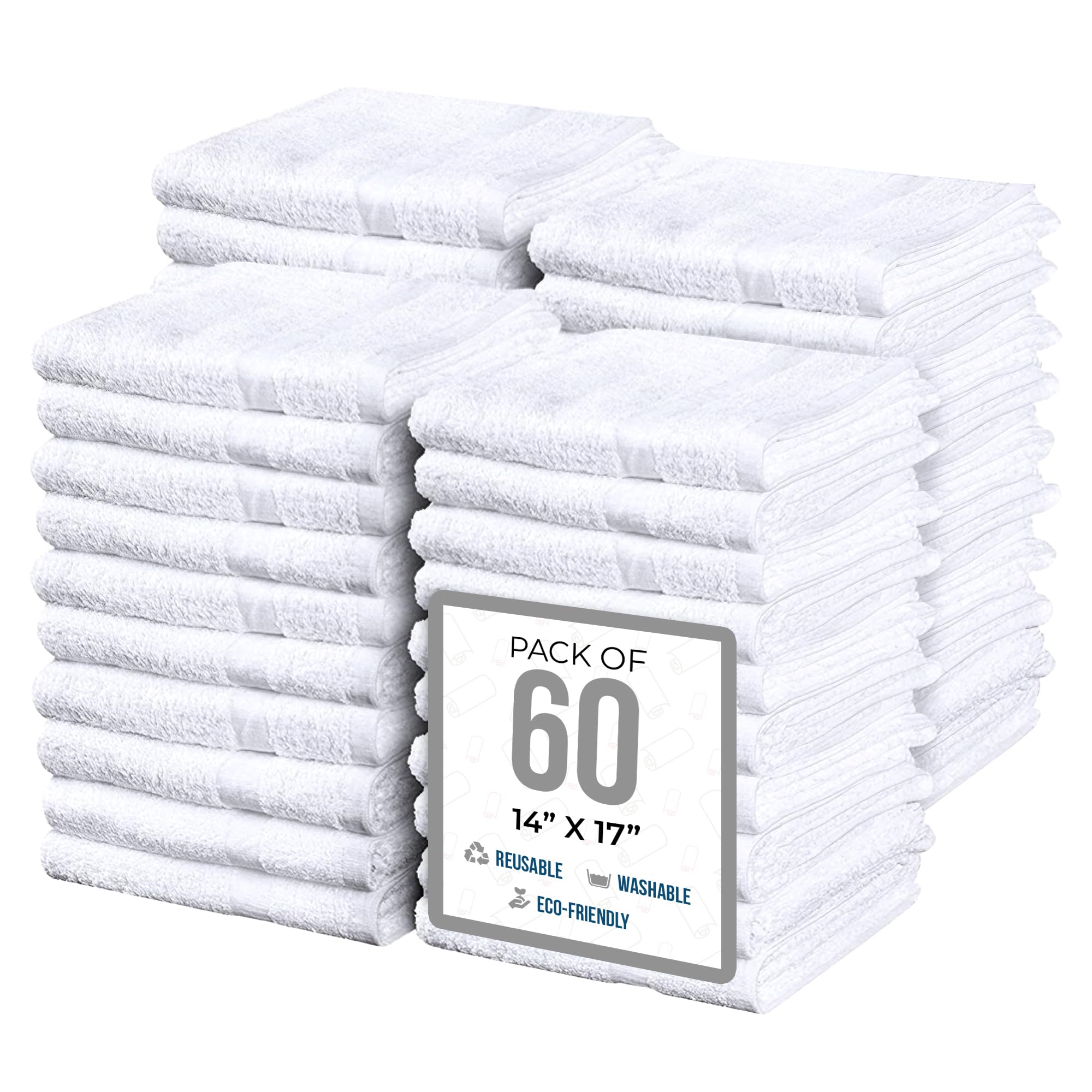 Simpli-Magic Commercial Grade Soft Plush Cotton Terry Towels, 60-Pack, White
