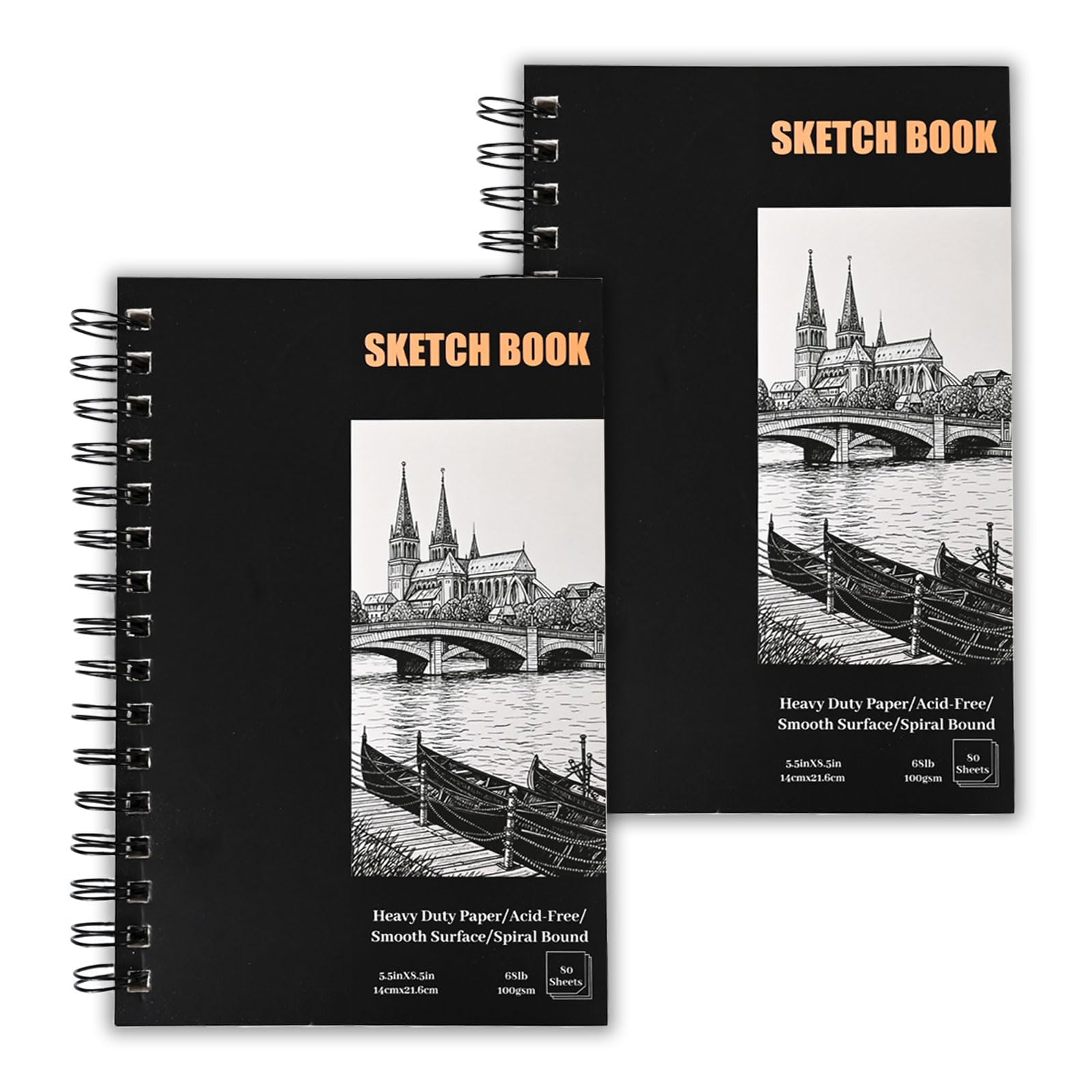 Zylota 2 Pack A5 Sketch Books,Spiral Bound Sketchbook Hardcover with 160 Sheets of 68lb/100gsm Mini Drawing Pad Paper, Small Sketch Pads for Drawing