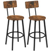 HOOBRO Bar Stools Set of 2, Breakfast Bar Stools, Kitchen Stools with Backs and Footrest, High Bar Chairs for Dining Room, Party, Rustic Brown