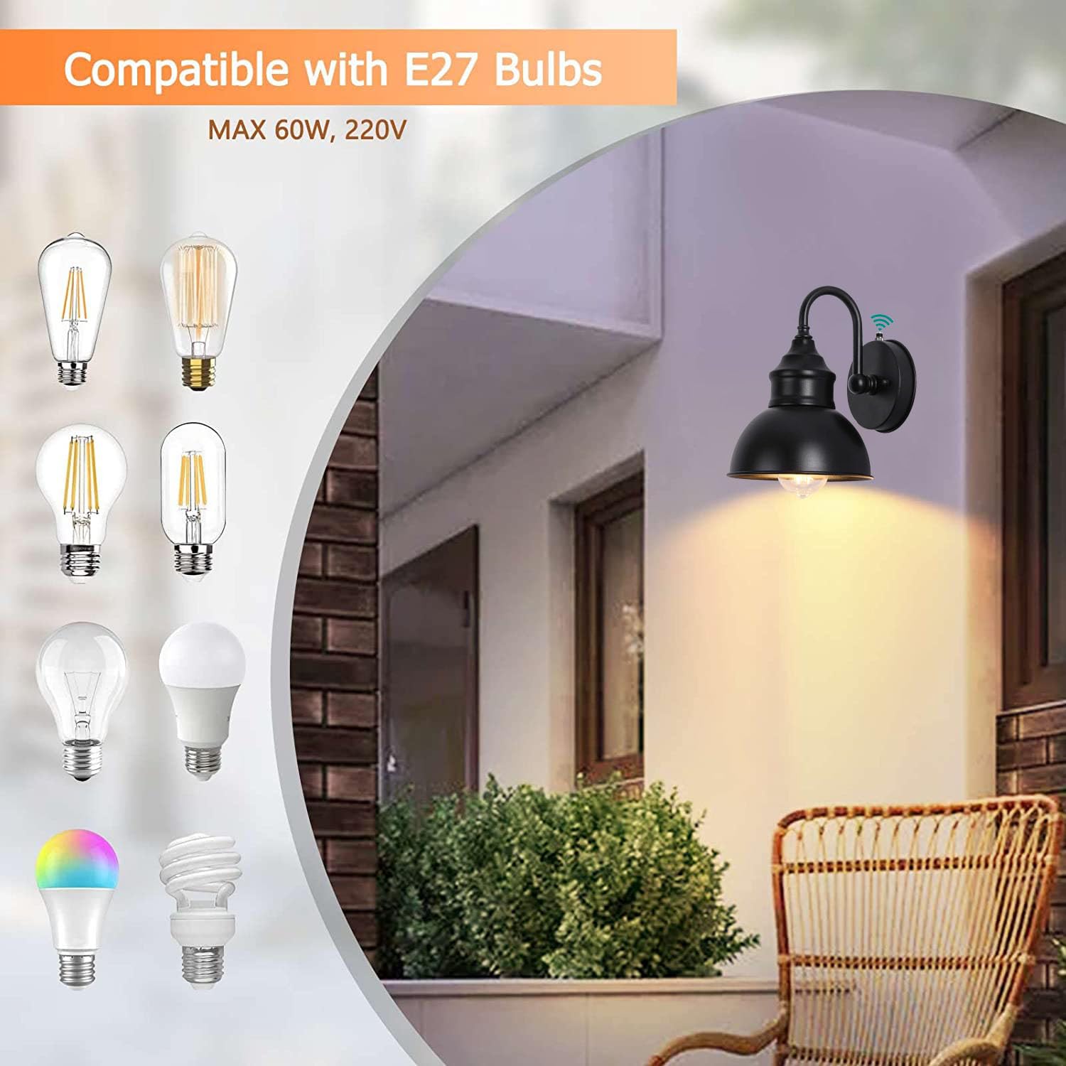 UYHGO Outdoor Wall Lights Mains Powered, Outside Security Lights with Dusk to Dawn Sensor for Farmhouse, Barn, Warehouse, Loft, Garage (excl.E27 Bulb)