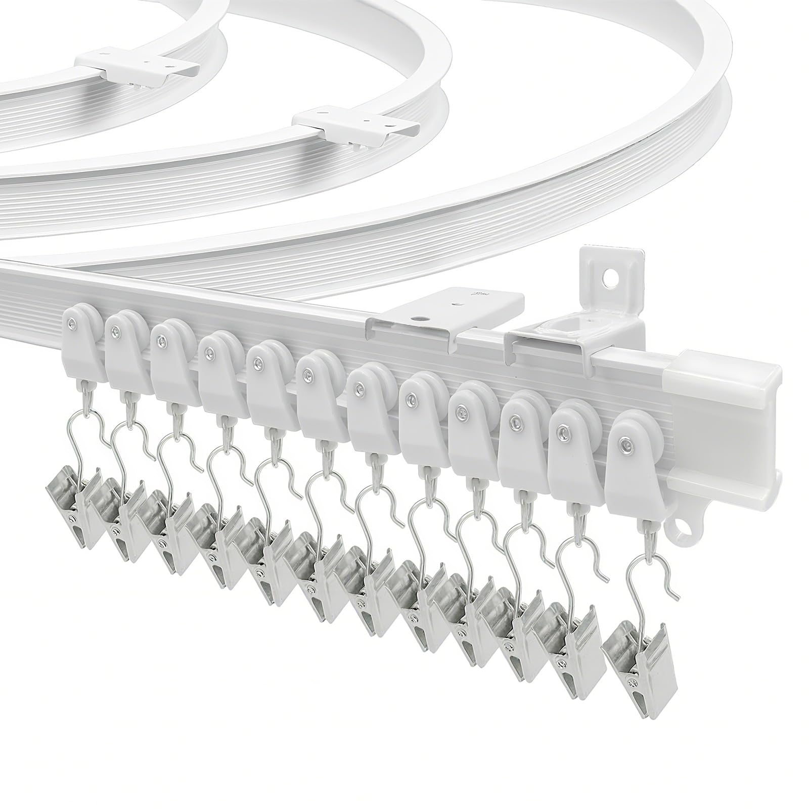 Curtain Track for Bay Windows, 2.5m Flexible Bendable Curved Curtain Rail Ceiling Wall Mount Plastic Heavy Duty Sliding Curtain Tacks and Fittigs,