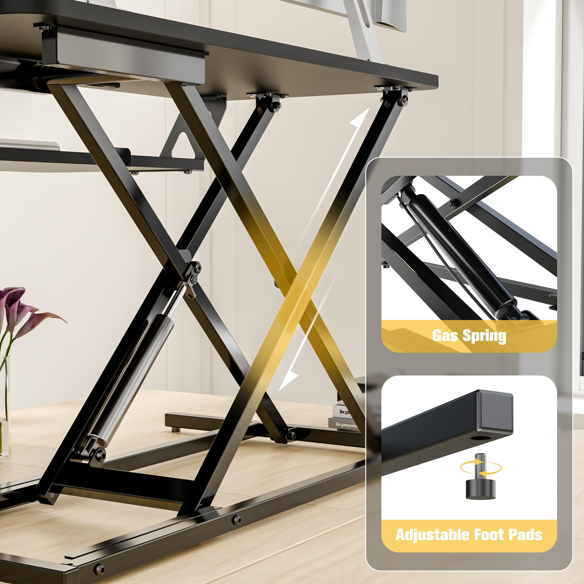 ERGOMAKER Height Adjustable Standing Desk Converter - 81cm (32 Inch) Wide Platform Tabletop Workstation - Quick Sit to Stand Desk Riser for Dual