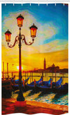 ABAKUHAUS Venice Stall Shower Curtain, Antique Lantern and Gondolas Floating in the Grand Canal Sunrise, Fabric Bathroom Decor Set with Hooks, 120 x