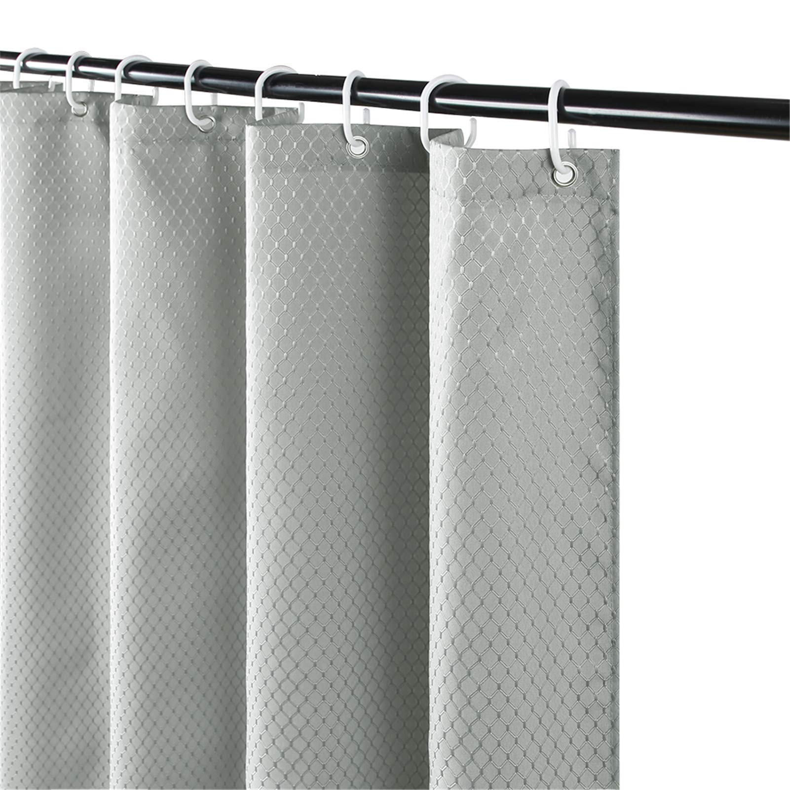 Furlinic Grey Shower Curtain Waffle Polyester Anti Mould Mildew Resistant Waterproof Bathroom Curtains Liner 47x71 Inch with 8 Hooks.