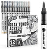 Aurobliss Dark & Light Grey Marker Pen Permanent, 12pcs Gray Tones Acrylic Paint Pens for Rock Painting, Glass, Wood, Metal, Canvas Deco Acrylic Pen