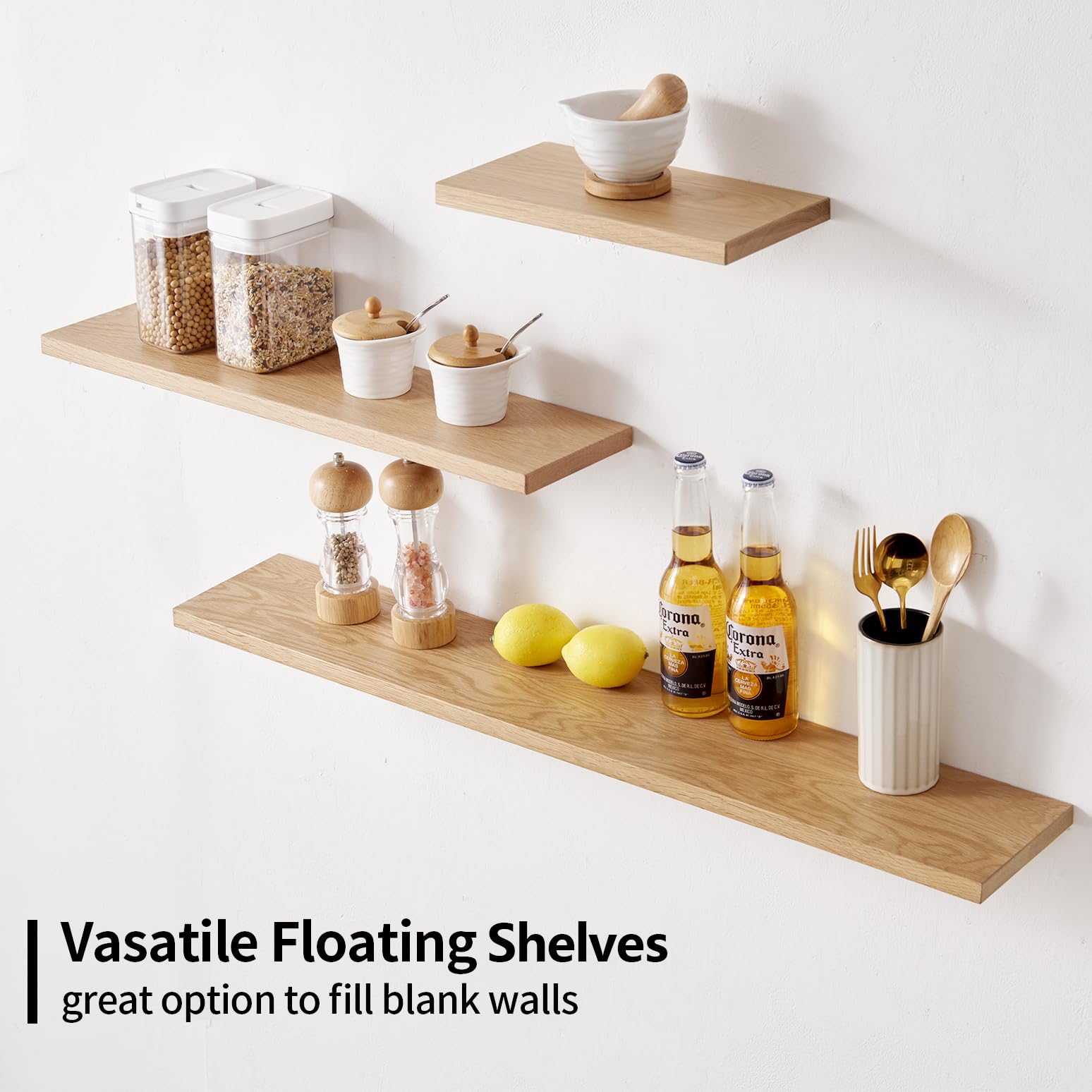 Gieanoo Floating Shelf, 60cm Solid Oak Wood Rustic Wall Shelf Wall mounted Radiator shelf Display Shelf For Living Room, Kitchen, Bedroom,Bathroom
