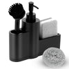 Haisheng 1 Set Kitchen Soap Dispenser, Matte Black Sink Organiser with Sponge, Brush, Stainless Steel Scrubber Set for Sink Caddy, 200ML Soap