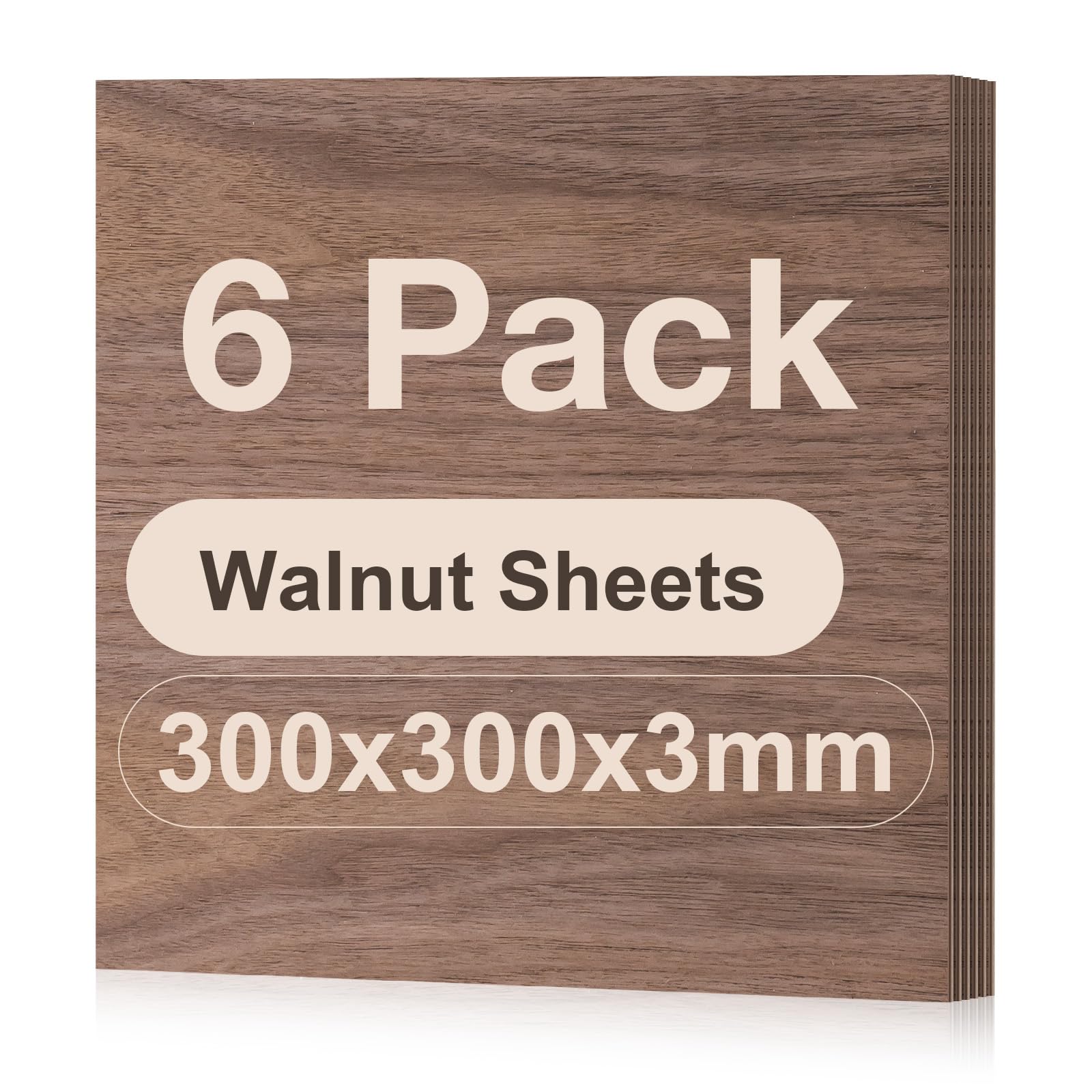 ROBOTIME 3mm Walnut Plywood Sheets Cut to Size 30?30 CM 6 Pack Wood Burning Model Making Laser Ply Material, Thin Wood Sheets for Craft Projects