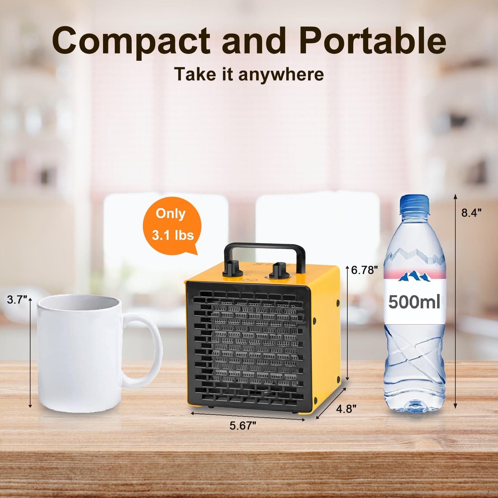 SIAL Portable Desk Electric Heater 2000W Ceramic Room Fan Space Heater 3 Settings&Adjustable Thermostat - Yellow