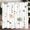 Lerores Shower Curtain, 240 x 200 cm, Sage Green Flower, Weighted Hem, Anti-Mould, Water-Repellent, Washable Polyester Bath Curtains with 16 Eyelets