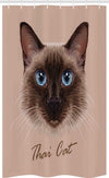 ABAKUHAUS Cat Stall Shower Curtain, Realistic Traditional Siamese Cat Portrait Illustration Domestic Fluffy Animal Theme, Fabric Bathroom Decor Set