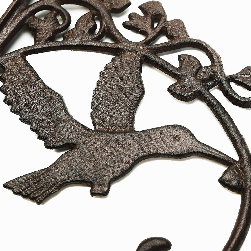 Sungmor Cast Iron Plant Hanger Wall Hooks - Heavy Duty Hanging Basket Brackets - Hummingbird Shape & 26.5CM & 2PC Brown - Decorative Wall Hangers for