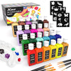 XSG Fabric Paint,24 Colours Permanent Textile Acrylic Paint for Clothes in Bottles with Brushes, Palette, Stencils, Non-Toxic Textile Paints for