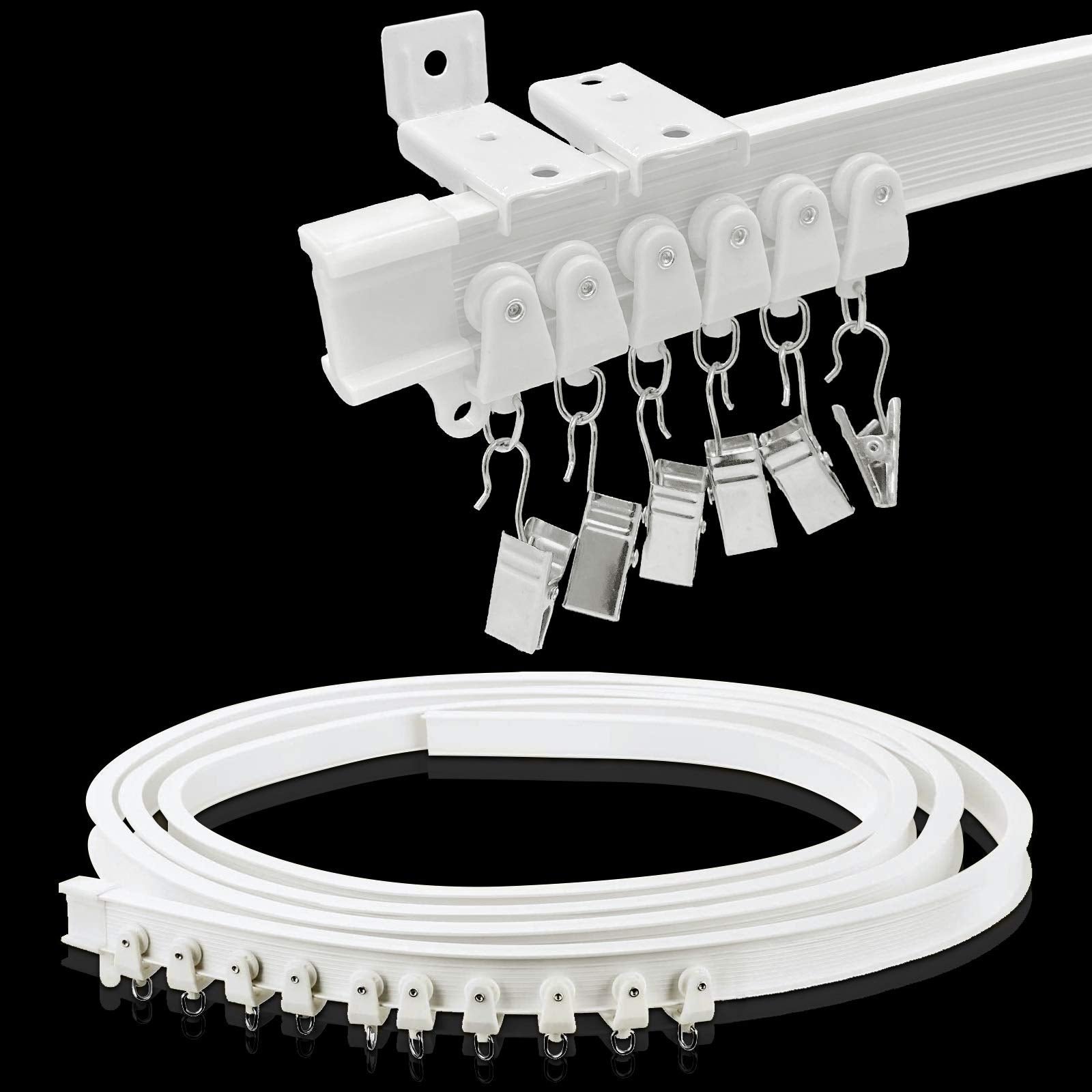 Ceiling Curtain Track, Flexible Bendable Drop Sliding Ceiling Curtain Track Room Divider Curved Ceiling Track System With Clips 9.81Ft Alloy Plastic