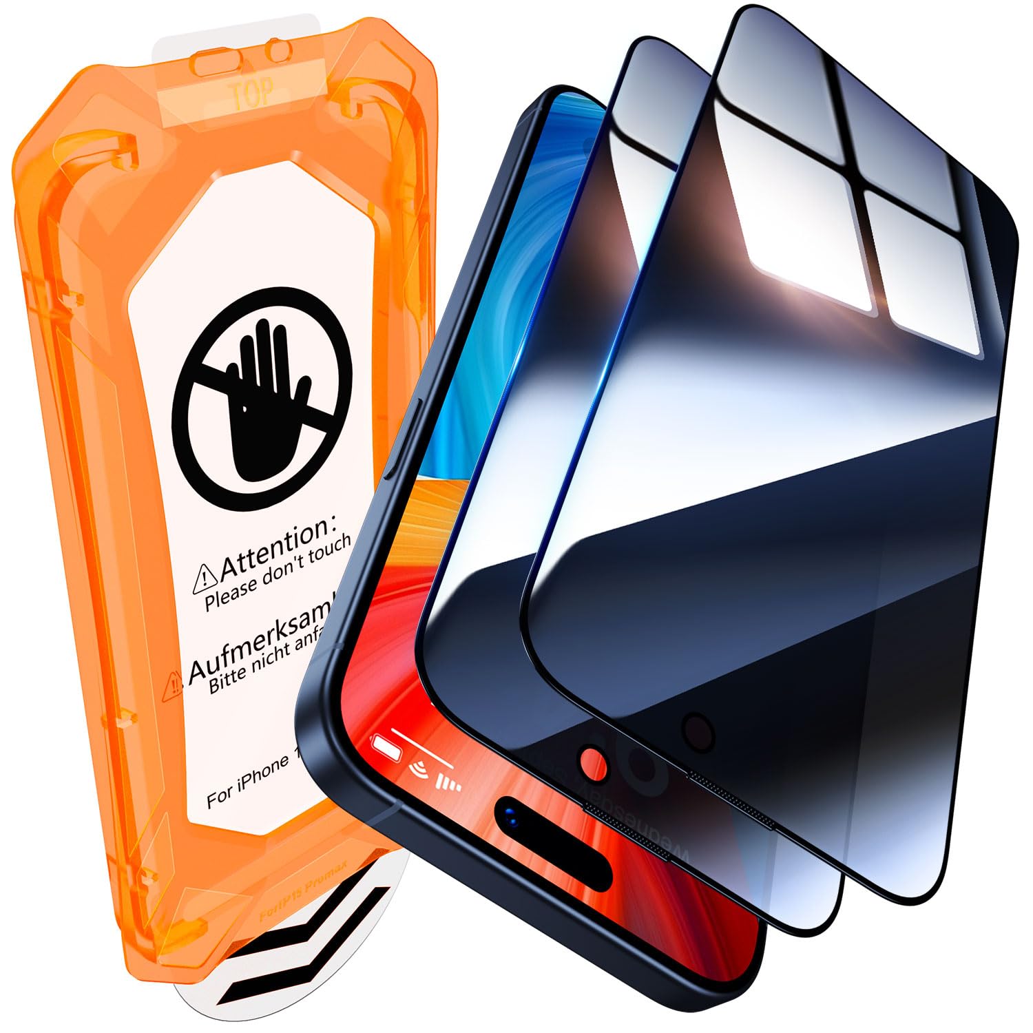 UniqueMe for iPhone 15 Pro Max Privacy Screen Protector - 2 Pack [Automatic Dust Removal] 6.7 inch 9H Full Coverage Tempered Glass Screen Protector