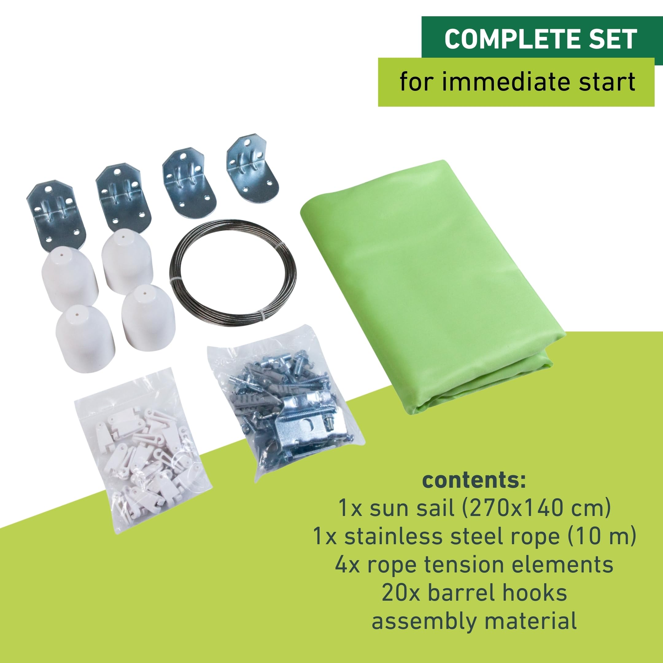 Windhager 10869 rope-pull sun sail set 270 x 140 cm, apple green