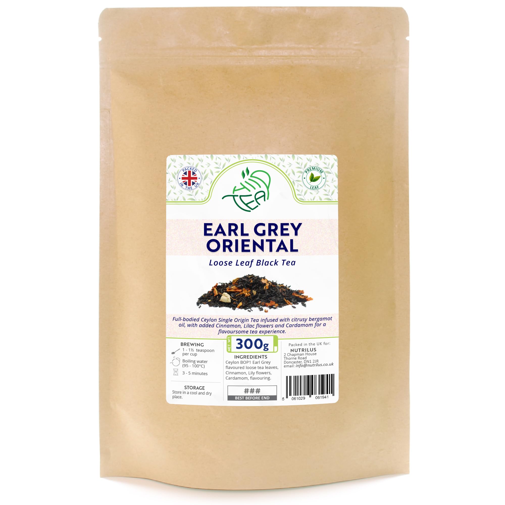 Earl Grey Oriental Loose Leaf Tea ? Premium Ceylon Black Tea Infused With Bergamot Oil ? with Cinnamon & Lily Flowers & Cardamom (300g)
