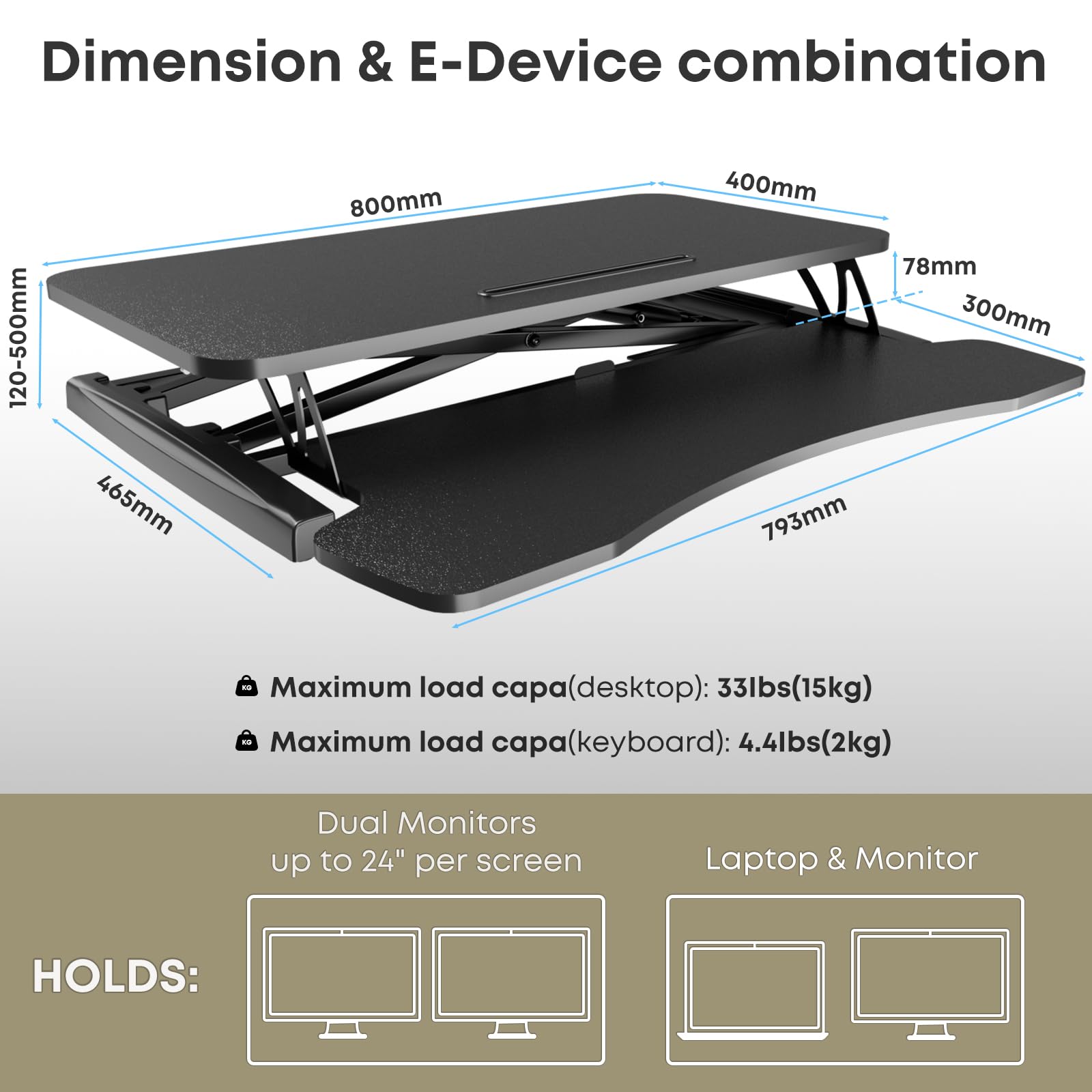 PUTORSEN 32 inch Standing Desk Converter, Height Adjustable Sit Stand Desk Converter for PC Computer Screens, Ergonomic Adjustable Desk Riser with 31