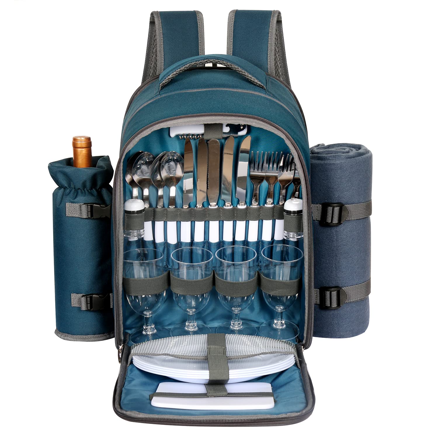 Hap Tim Picnic Basket Backpack for 4 Person with Blanket, Wine Holder, Cooler Compartment, Cutlery Set, Couples Gifts, Mr & Mrs Gifts, Bridal Shower