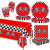 MORAINJAY 97 Pcs Racing Car Party Decorations,Black White F1 Checkered Flag Party Tableware Set,Birthday Paper Plates,Paper Cups,Napkins,for Kid