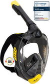 CRESSI Bali Full Face Mask Black/Yellow L/XL - Unisex Integral Snorkel Mask, Anti Fog Clear Lens, 100% Silicone, Dry Snorkel with Float Valve, Action