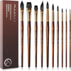 Fuumuui 10Pcs Professional Watercolour Brushes, Synthetic Squirrel Hair Brush Set Variety Shapes with Round Pointed, Flat, Cat's Tongue, Dagger for
