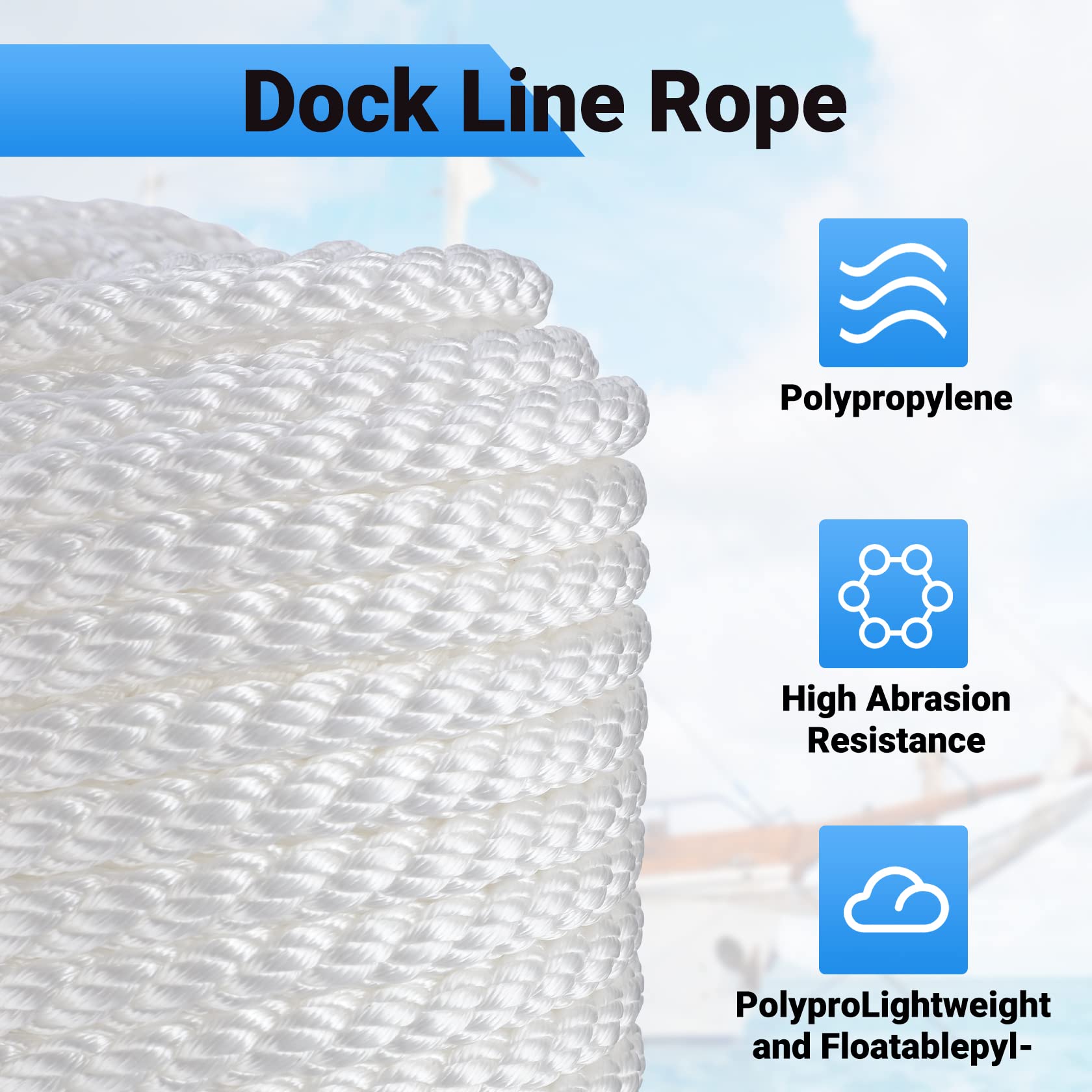 CarBole Nylon Mooring Rope, Multi-functional Dock Line Rope 12mm*61m for Survival | Boating | Sports | Camping | Sailing | Hiking (White) (5850LB)